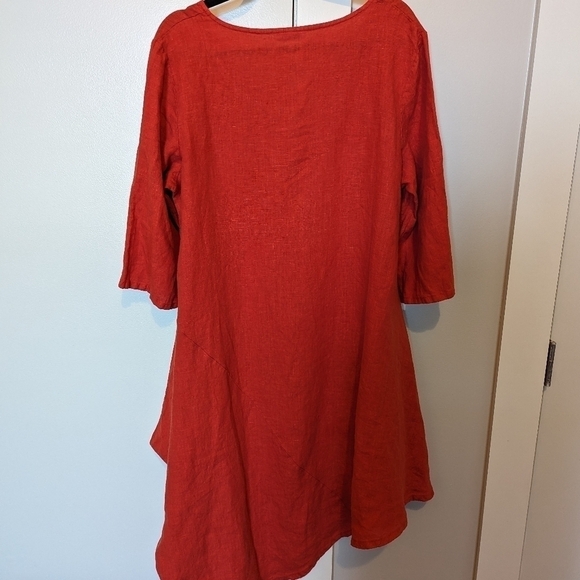 Bryn Walker asymmetrical red orange linen dress shark bite hem sz M - Picture 7 of 10